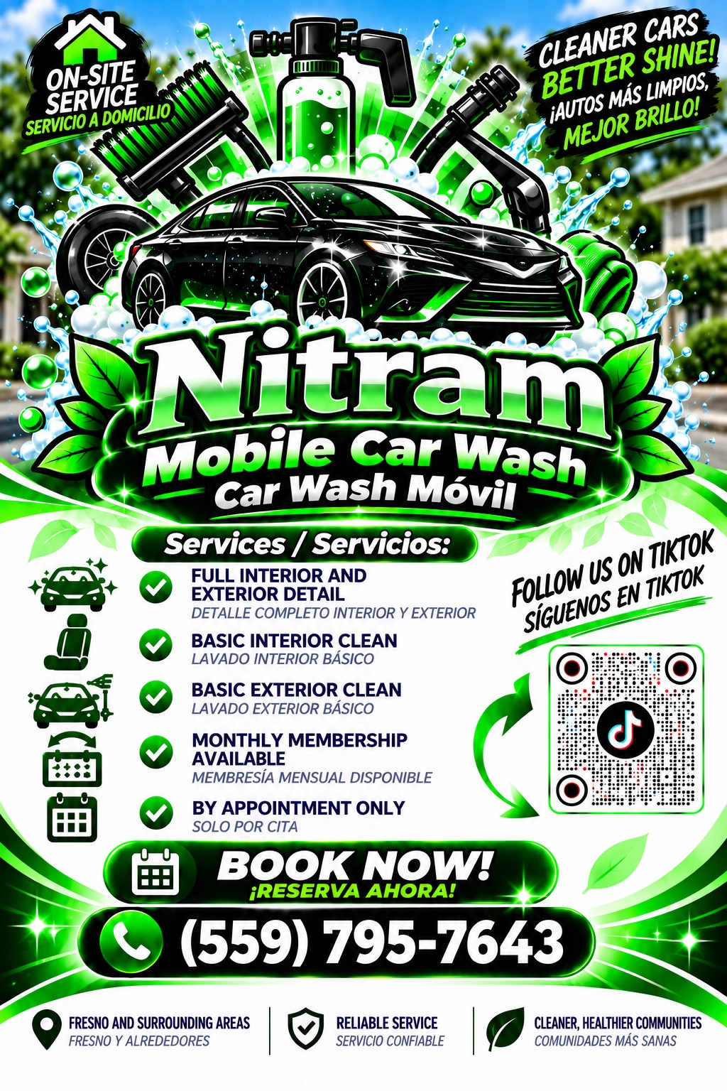 Anuncio de Nitram Mobile Car Wash, servicio de lavado de autos a domicilio
